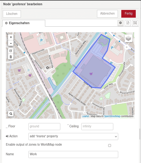 Überblick Node geofence mit Zone Work